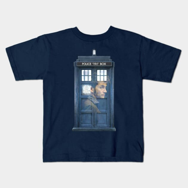 10 and his TARDIS Kids T-Shirt by ClockworkHeart